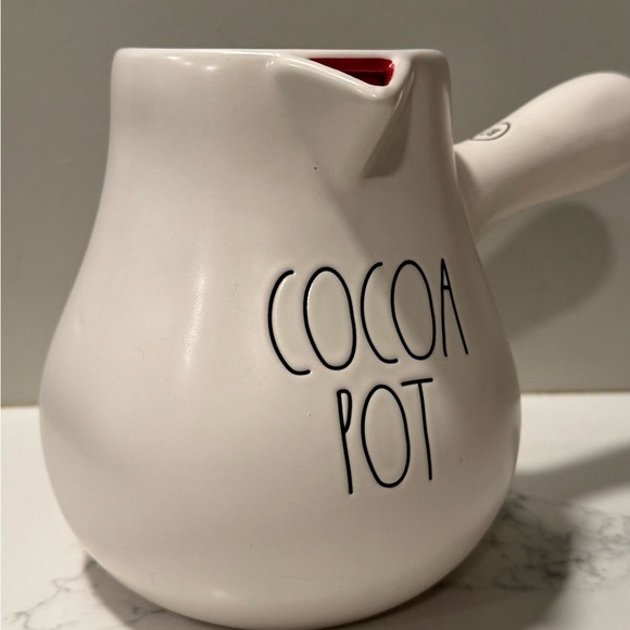 Rae Dunn White Cocoa Pot with Red Interior - Picture 4 of 9